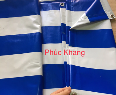 Bạt mái hiên sọc trắng xanh có ép biên và đóng 