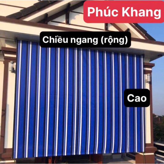 Bạt mái thả, bạt che nắng mưa hiên nhà, ban công,... loại bạt 2 mặt sọc độ dầy 0.35mm(chưa bao gồm phụ kiện và trục ống)